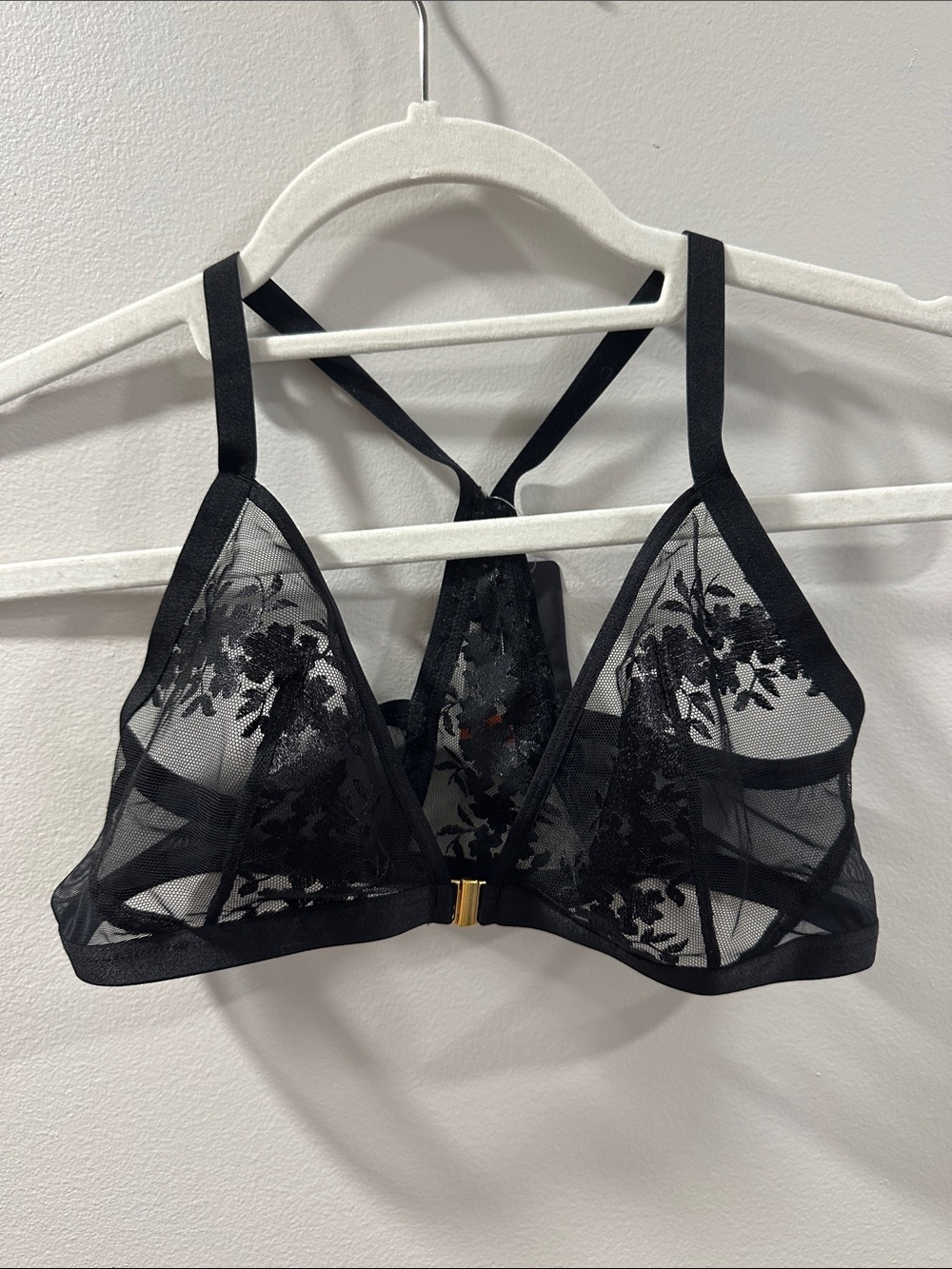 Natori Black Sheer Floral Lace Bralette with Strappy Back